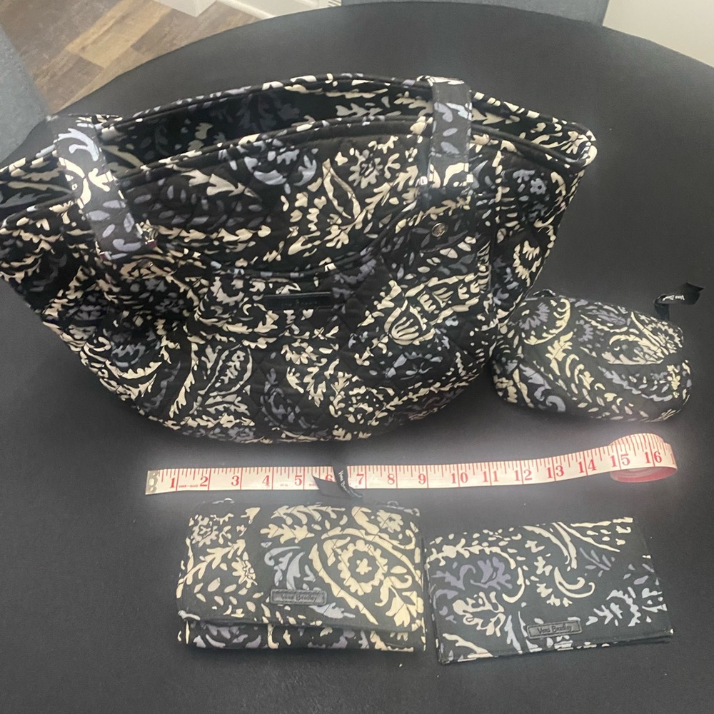 Vera Bradley Black and Cream Paisley Bag Set